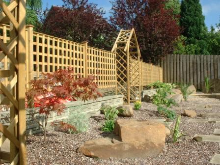 Copyright image: Garden makeover - a garden design plan showing arches with trellis.