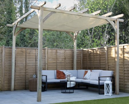 Pergola canopy with retractable awning.